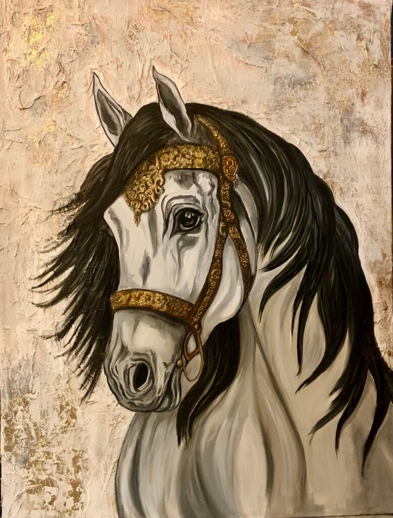 Large size. Oil and mixed media on canvas. 36 x 48 inches.